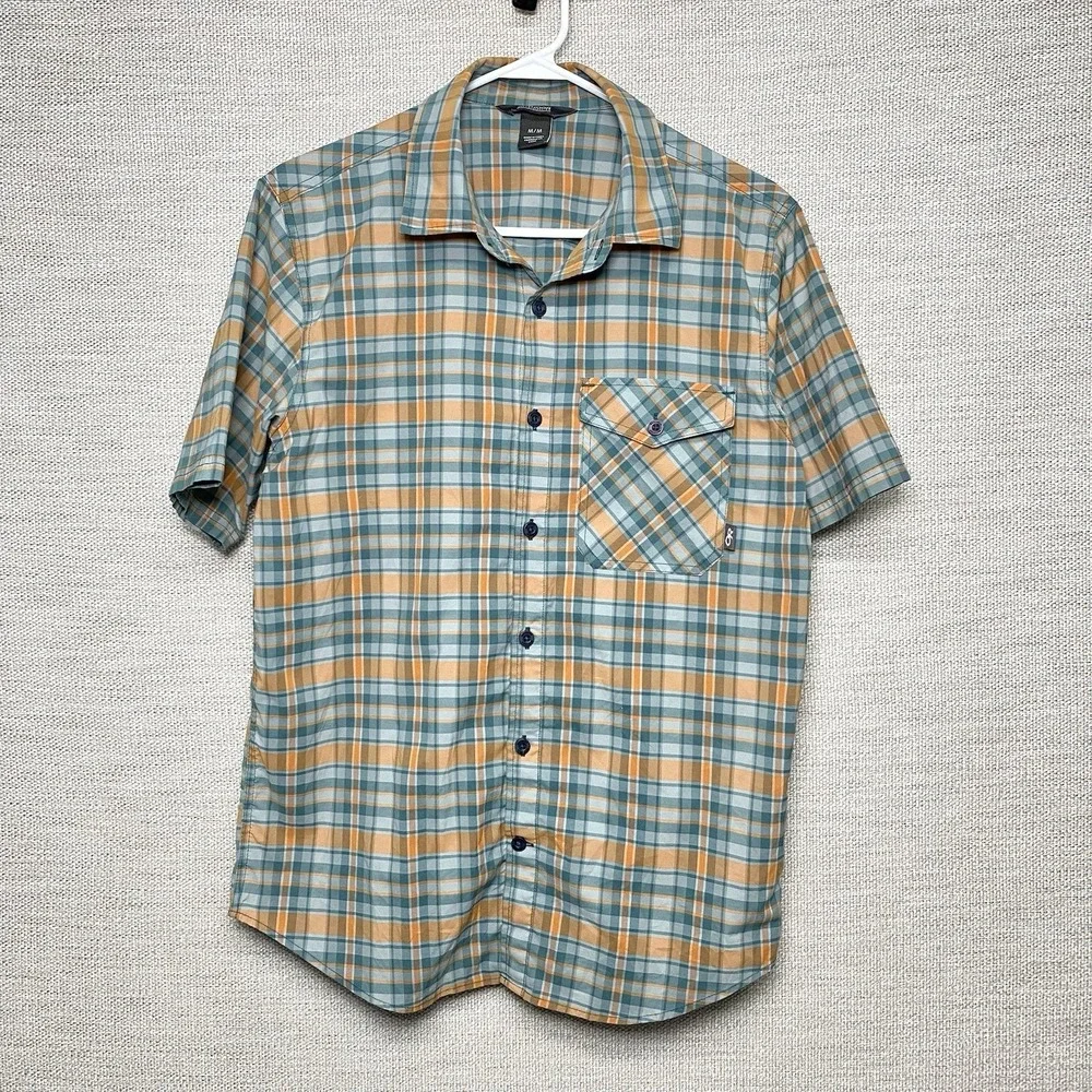 Outdoor Research Porter Shirt M S/S Blue Orange Plaid Hiking Gorpcore V056